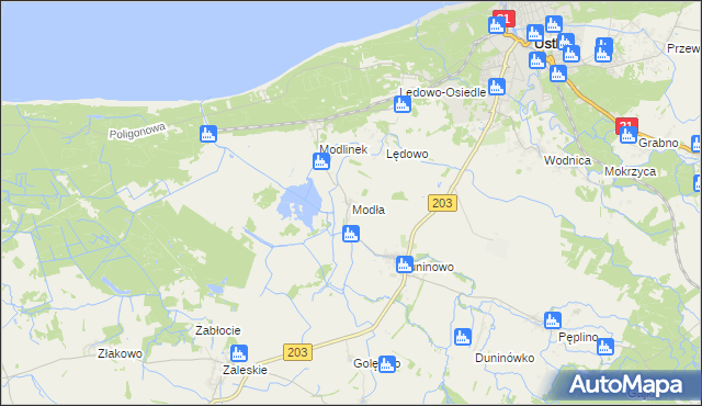 mapa Modła gmina Ustka, Modła gmina Ustka na mapie Targeo