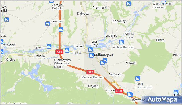 mapa Modliborzyce powiat janowski, Modliborzyce powiat janowski na mapie Targeo