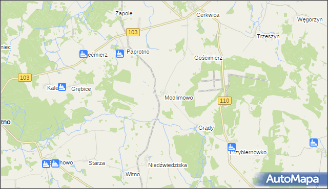 mapa Modlimowo gmina Karnice, Modlimowo gmina Karnice na mapie Targeo