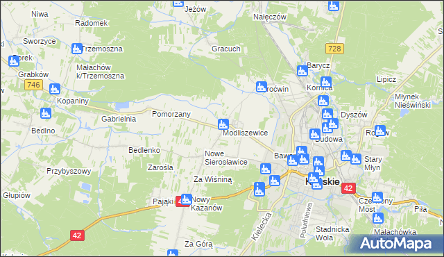 mapa Modliszewice, Modliszewice na mapie Targeo