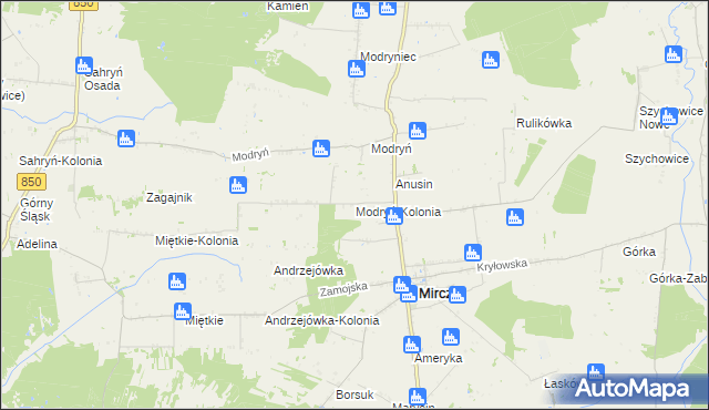 mapa Modryń-Kolonia, Modryń-Kolonia na mapie Targeo