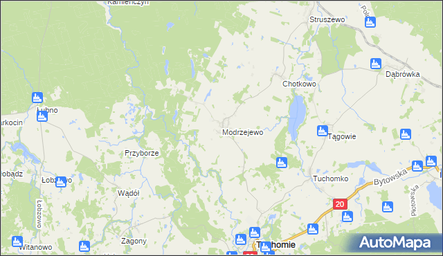 mapa Modrzejewo gmina Tuchomie, Modrzejewo gmina Tuchomie na mapie Targeo