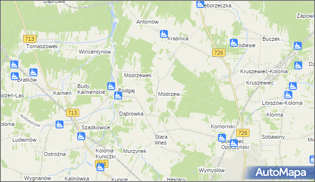 mapa Modrzew gmina Opoczno, Modrzew gmina Opoczno na mapie Targeo