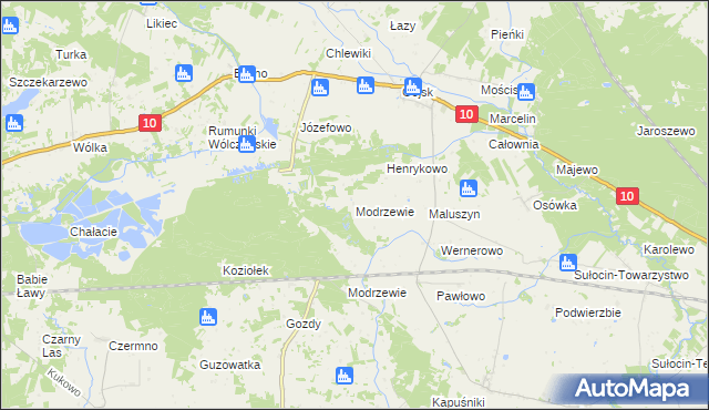 mapa Modrzewie gmina Szczutowo, Modrzewie gmina Szczutowo na mapie Targeo