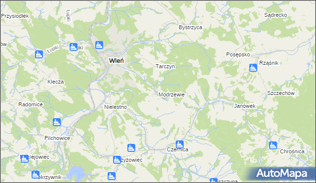 mapa Modrzewie gmina Wleń, Modrzewie gmina Wleń na mapie Targeo