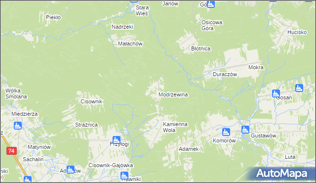 mapa Modrzewina gmina Stąporków, Modrzewina gmina Stąporków na mapie Targeo