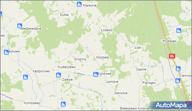 mapa Modzele gmina Grajewo, Modzele gmina Grajewo na mapie Targeo