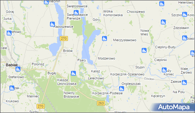 mapa Modzerowo gmina Izbica Kujawska, Modzerowo gmina Izbica Kujawska na mapie Targeo