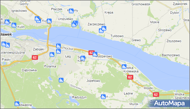 mapa Modzerowo gmina Włocławek, Modzerowo gmina Włocławek na mapie Targeo