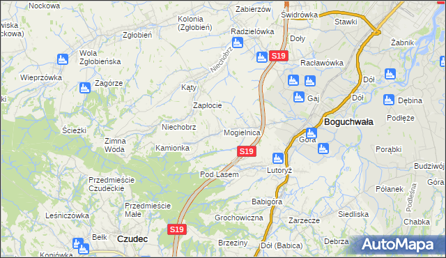 mapa Mogielnica gmina Boguchwała, Mogielnica gmina Boguchwała na mapie Targeo