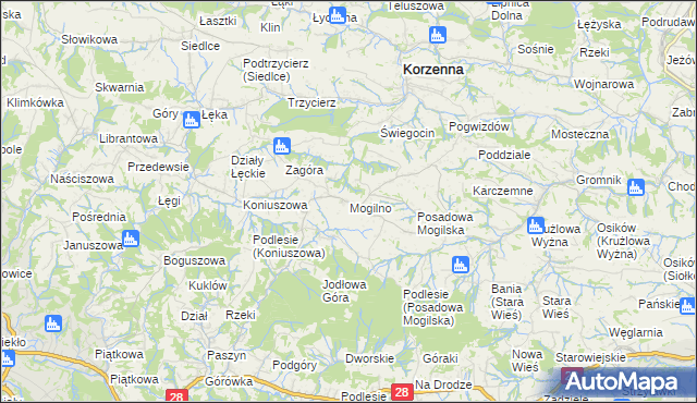 mapa Mogilno gmina Korzenna, Mogilno gmina Korzenna na mapie Targeo