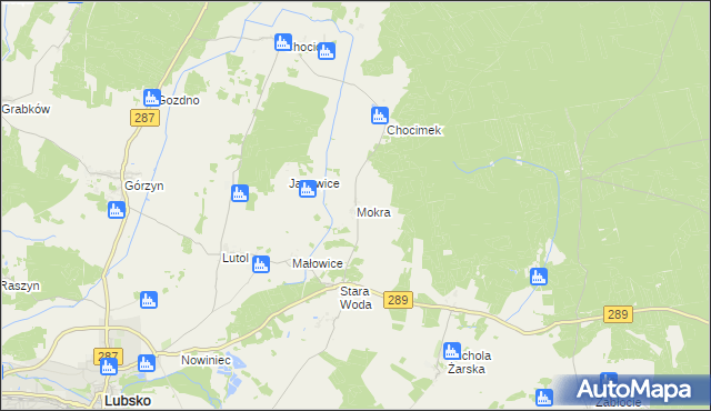 mapa Mokra gmina Lubsko, Mokra gmina Lubsko na mapie Targeo