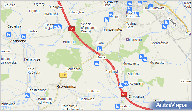 mapa Mokra gmina Roźwienica, Mokra gmina Roźwienica na mapie Targeo