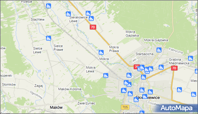 mapa Mokra gmina Skierniewice, Mokra gmina Skierniewice na mapie Targeo