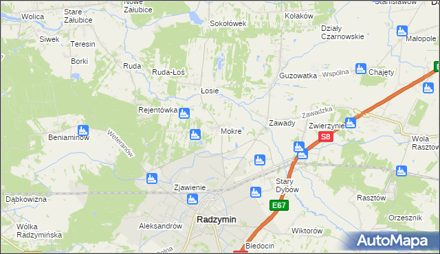 mapa Mokre gmina Radzymin, Mokre gmina Radzymin na mapie Targeo