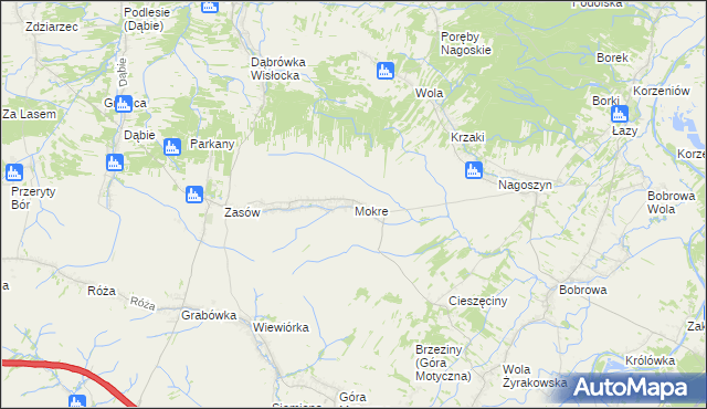 mapa Mokre gmina Żyraków, Mokre gmina Żyraków na mapie Targeo