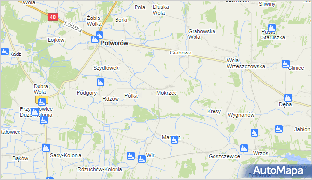 mapa Mokrzec gmina Potworów, Mokrzec gmina Potworów na mapie Targeo