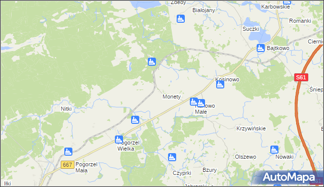 mapa Monety gmina Biała Piska, Monety gmina Biała Piska na mapie Targeo