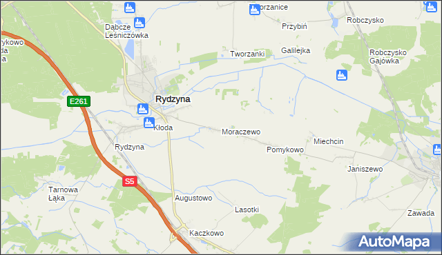 mapa Moraczewo gmina Rydzyna, Moraczewo gmina Rydzyna na mapie Targeo