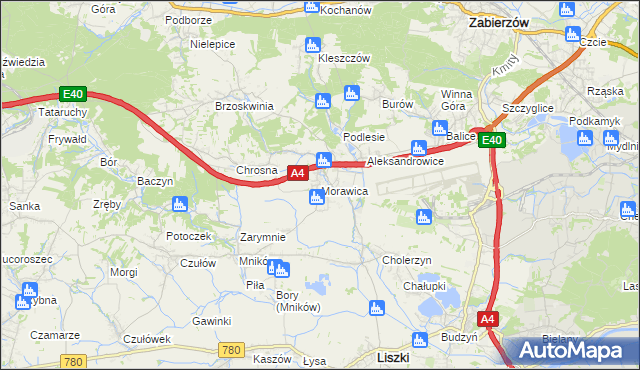 mapa Morawica gmina Liszki, Morawica gmina Liszki na mapie Targeo