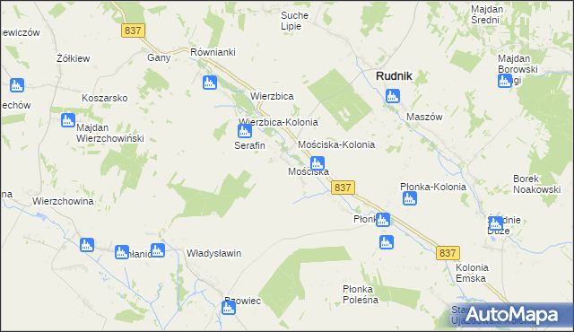 mapa Mościska gmina Rudnik, Mościska gmina Rudnik na mapie Targeo