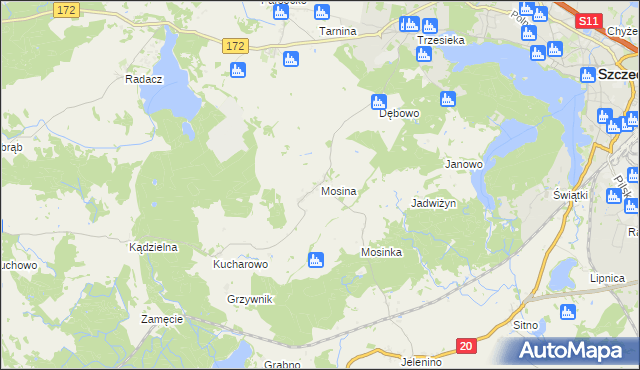 mapa Mosina gmina Szczecinek, Mosina gmina Szczecinek na mapie Targeo