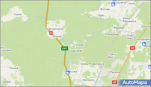 mapa Mostek gmina Wasilków, Mostek gmina Wasilków na mapie Targeo