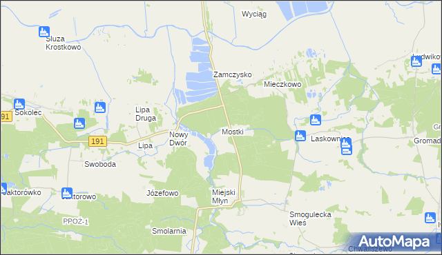 mapa Mostki gmina Gołańcz, Mostki gmina Gołańcz na mapie Targeo