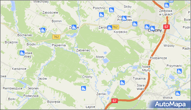 mapa Mosty gmina Chęciny, Mosty gmina Chęciny na mapie Targeo