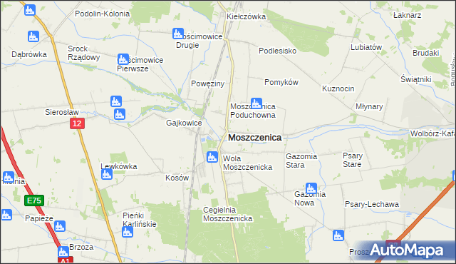 mapa Moszczenica powiat piotrkowski, Moszczenica powiat piotrkowski na mapie Targeo