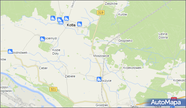 mapa Moszowice, Moszowice na mapie Targeo