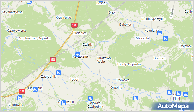 mapa Mrozowa Wola, Mrozowa Wola na mapie Targeo