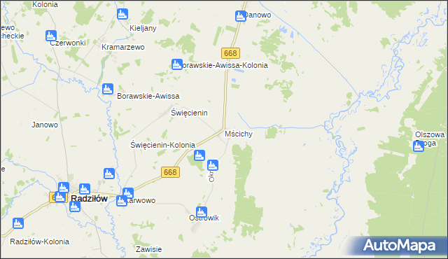 mapa Mścichy gmina Radziłów, Mścichy gmina Radziłów na mapie Targeo