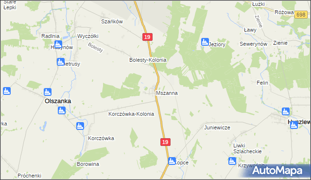 mapa Mszanna gmina Olszanka, Mszanna gmina Olszanka na mapie Targeo