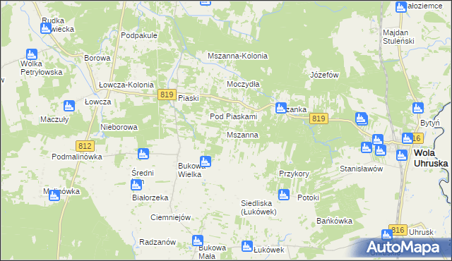 mapa Mszanna gmina Wola Uhruska, Mszanna gmina Wola Uhruska na mapie Targeo