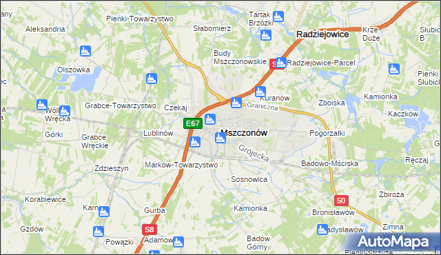 mapa Mszczonów, Mszczonów na mapie Targeo