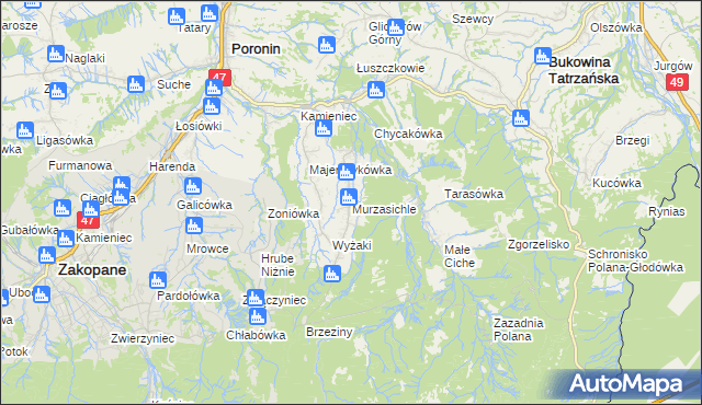 mapa Murzasichle, Murzasichle na mapie Targeo