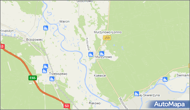 mapa Murzynowo gmina Skwierzyna, Murzynowo gmina Skwierzyna na mapie Targeo