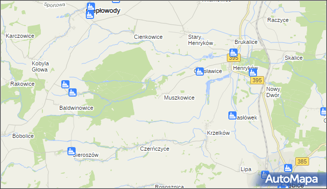 mapa Muszkowice, Muszkowice na mapie Targeo