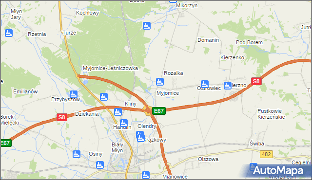 mapa Myjomice, Myjomice na mapie Targeo