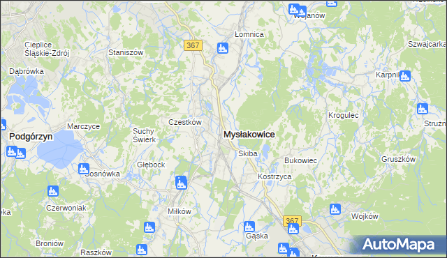 mapa Mysłakowice, Mysłakowice na mapie Targeo