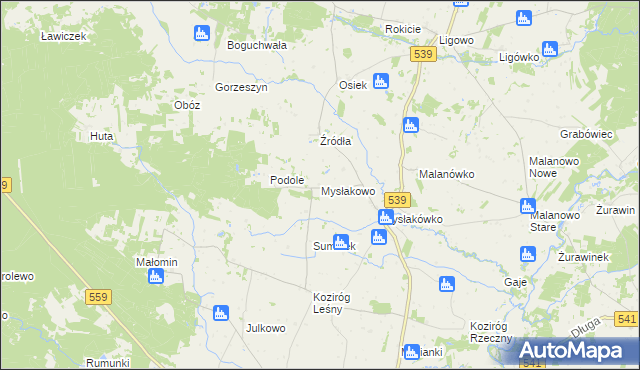 mapa Mysłakowo, Mysłakowo na mapie Targeo