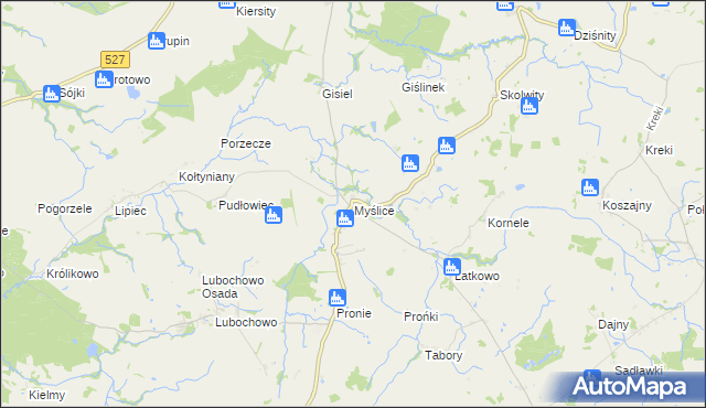 mapa Myślice, Myślice na mapie Targeo