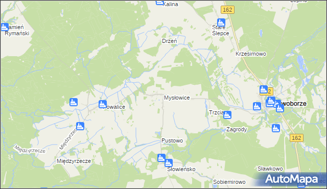 mapa Mysłowice gmina Sławoborze, Mysłowice gmina Sławoborze na mapie Targeo