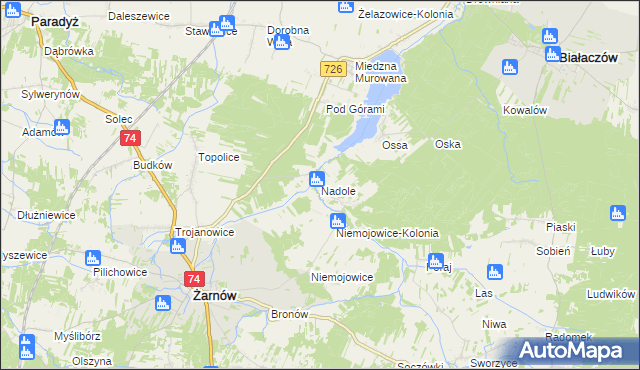 mapa Nadole gmina Żarnów, Nadole gmina Żarnów na mapie Targeo