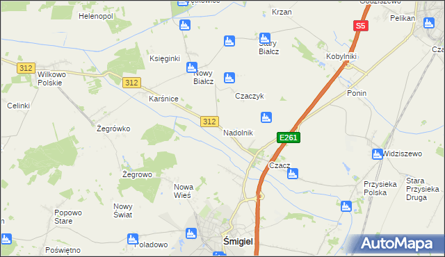 mapa Nadolnik gmina Śmigiel, Nadolnik gmina Śmigiel na mapie Targeo