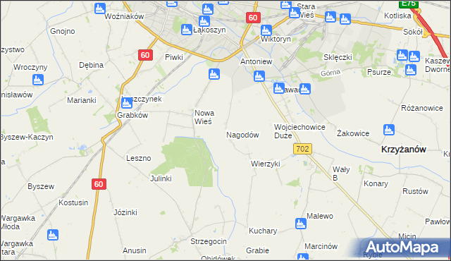 mapa Nagodów gmina Kutno, Nagodów gmina Kutno na mapie Targeo