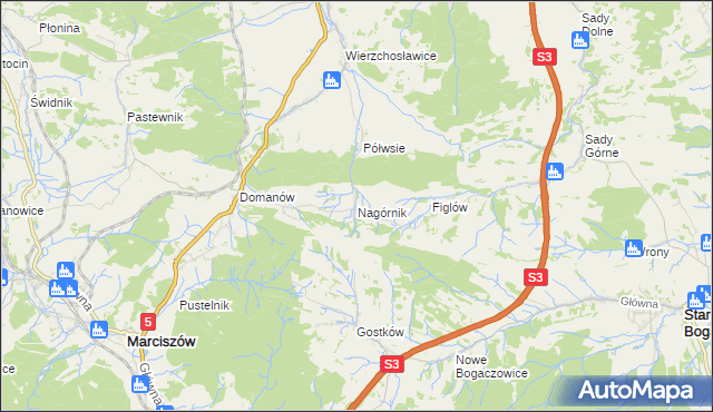 mapa Nagórnik gmina Marciszów, Nagórnik gmina Marciszów na mapie Targeo