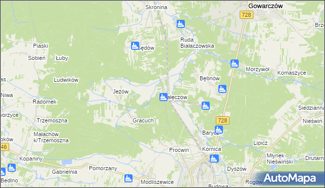 mapa Nałęczów gmina Końskie, Nałęczów gmina Końskie na mapie Targeo
