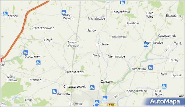 mapa Narty gmina Biała Rawska, Narty gmina Biała Rawska na mapie Targeo